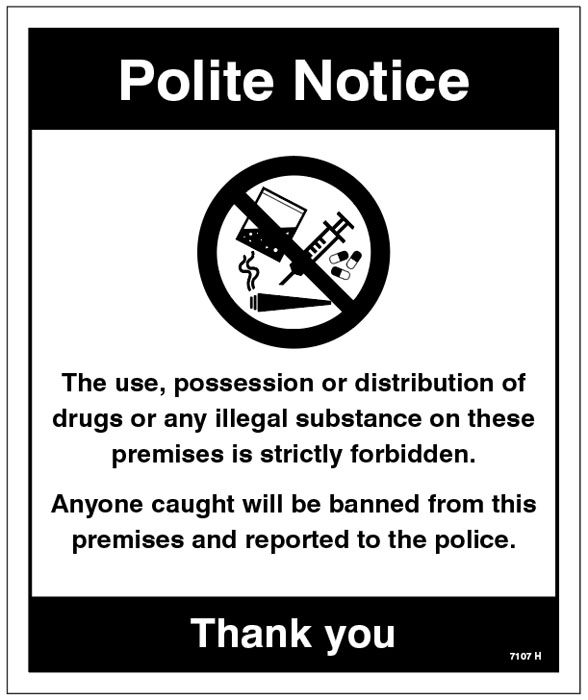 Prohibited Drug Use Policy Sign