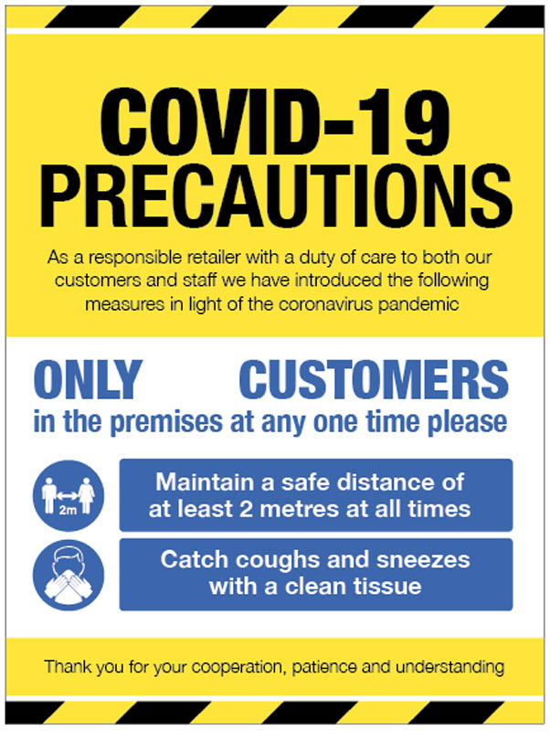 COVID-19 Precautions - Shop Window Sign