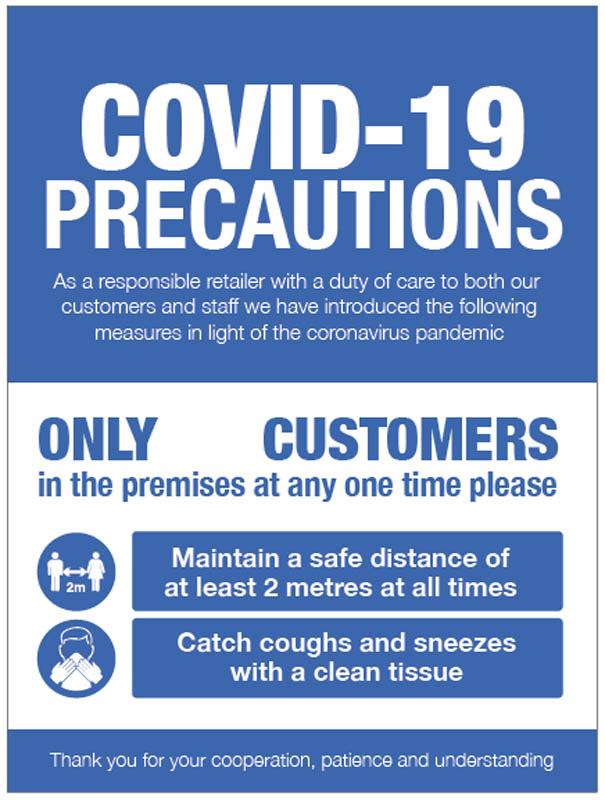 COVID-19 Precautions - Shop Window Sign